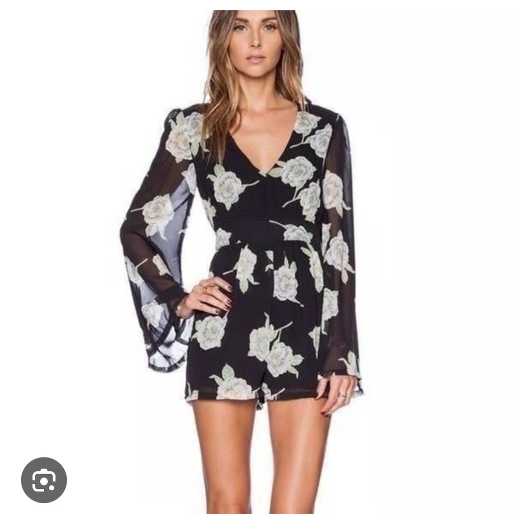 Mink Pink Black Floral Long Sleeve Oriental Bloom Sheer Playsuit Romper S